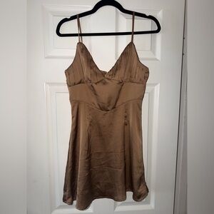 Satin Slip Mini Dress in Bronze